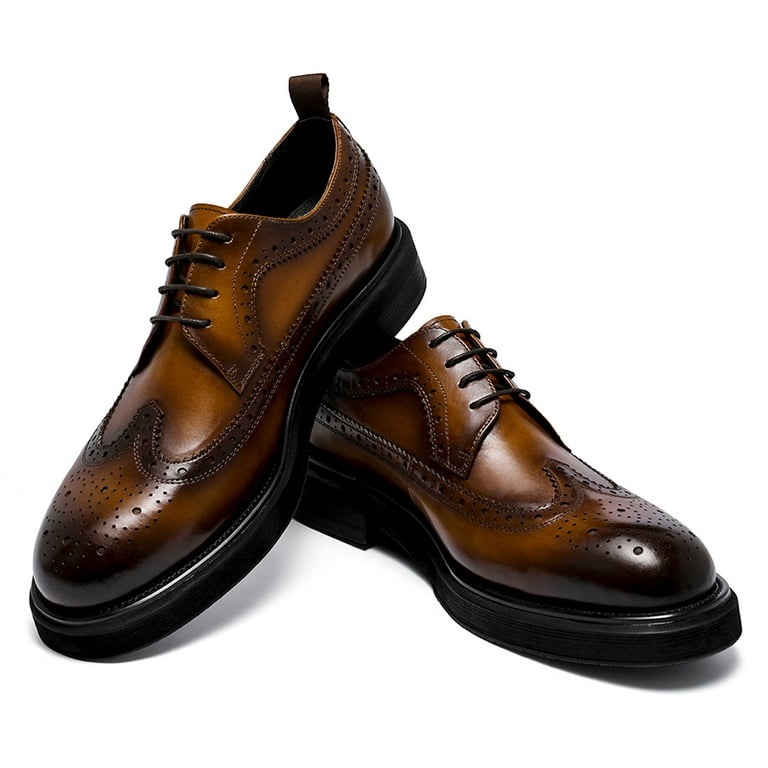 Santimon Brown Winter Dress Shoes for Men Thick Sole Wingtip