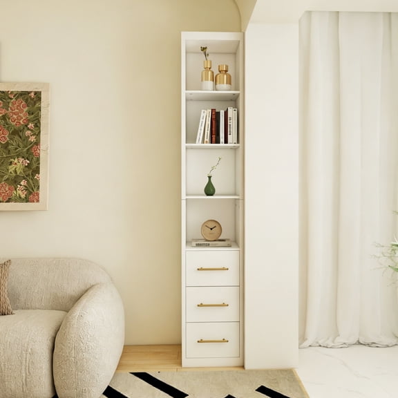 85.04" Tall Storage Cabinet with 3 Drawers and 4 Open Shelves, 15.75" Narrow Freestanding Storage Organizer for Bedroom, Living Room, Bathroom