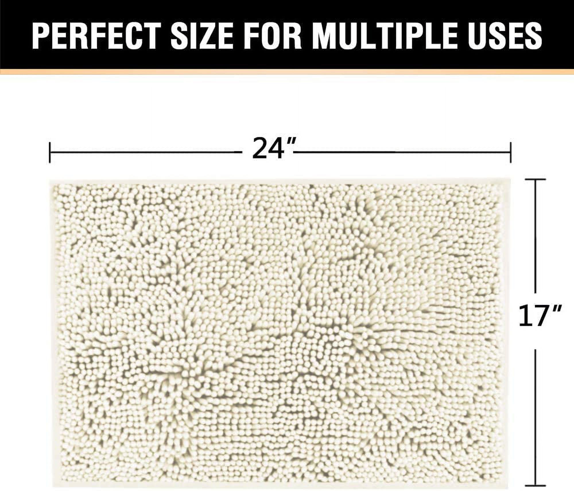 Bath Mat Bathroom Rug Bath Rugs for Bathroom Non Slip Bath Mats Extra Thick Chenille Rug 17" x 24" Absorbent Soft Shaggy Washable Dry Fast Plush Rugs for Bathtubs - Cream