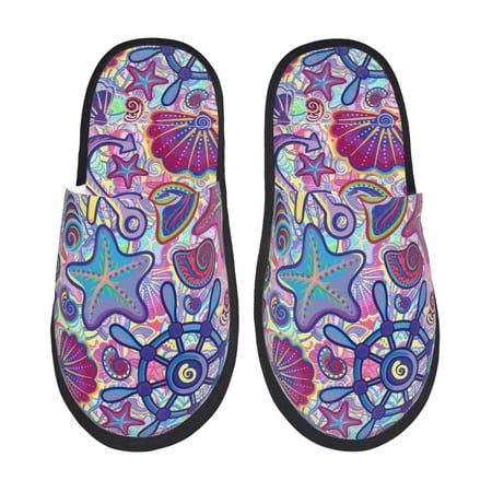 

Pofeuu Cute Nautical Print EVA Fuzzy House super light Slippers Slippers Scuff Outdoor Indoor Warm Cozy Plush Bedroom Shoes Soft Flat Comfy Anti-Slip-Medium