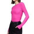 thumbnail image 5 of ZXSXSY Women's Sexy Slim Tops Trendy Pure Color Round Neck Long Sleeve Stretchy Basic Tee Shirts, 5 of 6