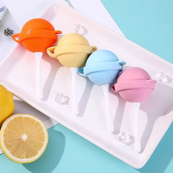 Fountwell Silicone Lollipop Ice Cream Maker, Homemade Popsicle Molds for Ki-ds – DIY Reusable Ice Pop Mold in Pink/Yellow/Orange/Blue, Easy to Fill & Release