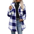 thumbnail image 2 of Hzzrkos Women Casual Loose Plaid Button Down Lapel Collar Long Sleeve Fleece Lined Shacket Jacket Warm Winter Outerwear Coat Fashion Button Front Shirt Jacket Blue XL, 2 of 9