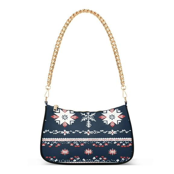 Ryvnso Ethnic Christmas Snowflake Womens Chain Shoulder Bag Tote Handbags Clutch Hobo Purse with Zipper for Travel