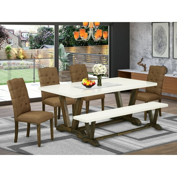 6-Piece Dining Set with Parson Chairs & Bench - Modern Kitchen Table Set
