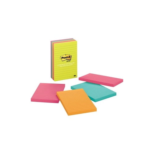 Post-it Notes Original Notepads - Cape Town Color Collection 4' x 6' - Rectangle - 100 Sheets per Pad - Ruled - Assorted - Self-adhesive, Self-stick - 5 / Pack
