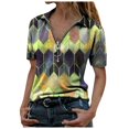 thumbnail image 1 of PENGXIANG Mode Femmes Été Imprimé Manches Courtes Fermeture Éclair Col à Revers T-Shirt Tops T-Shirt pour Femmes, 1 of 3