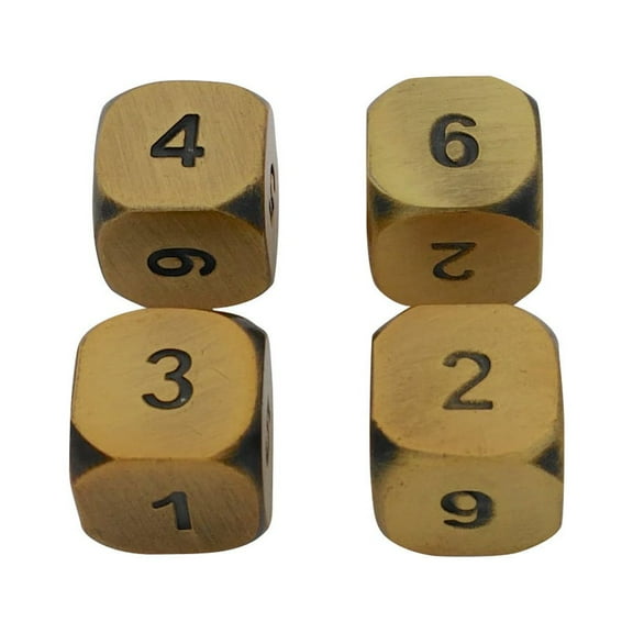 4 Pack of D6 - Antique Gold Color Metal Dice -