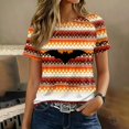 thumbnail image 4 of Womens Short Sleeve Halloween Tops Crewneck Loose Fit Castle Bat Print T Shirts Casual Clothes Gifts, 4 of 7