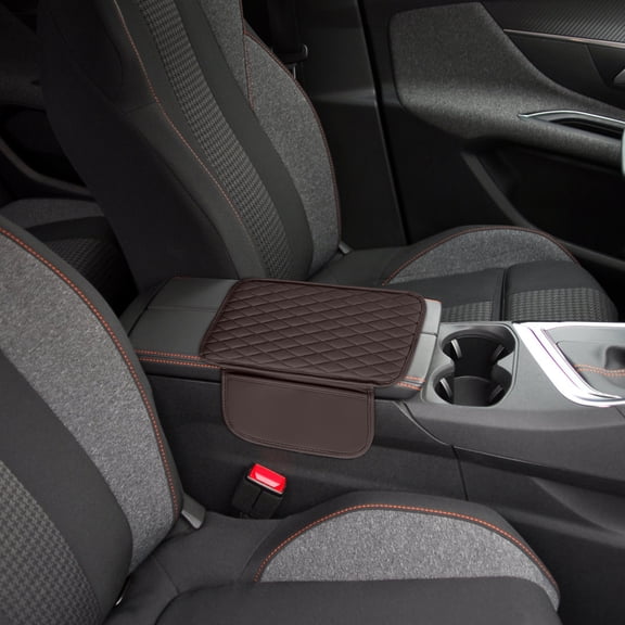 Car Center Console Cover, Leather Arm Rest Cover for Car SUV, Car Middle Armrest Console Cover with 2 Storage Bags, Scratch Resistant Waterproof Universal Car Accessories