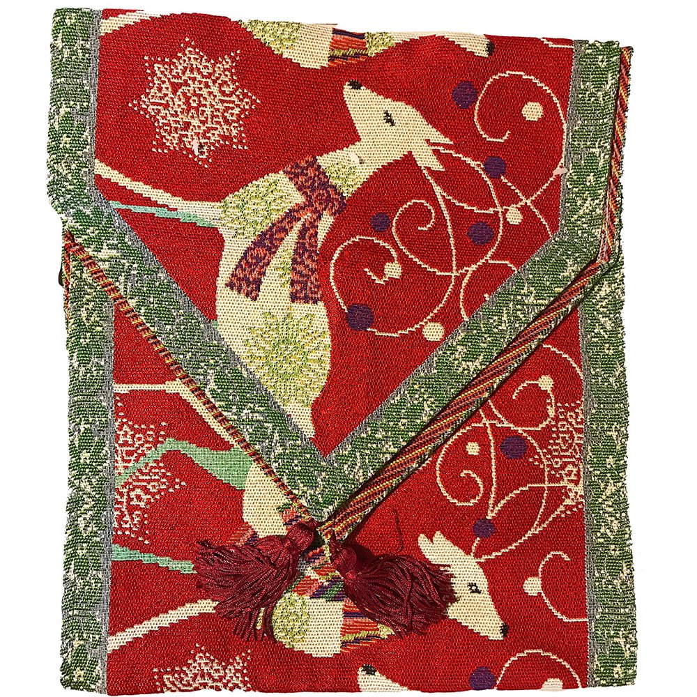 54" x 13" Christmas Holiday Woven Fabric Poinsettia Reindeer Table
