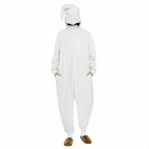 Womens One Piece Jumpsuits Zip-Up Pajamas Casual Hooded Onesies Long Sleeve Jogger Playsuits Loungewear with Pockets White, M