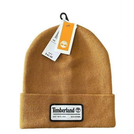 Timberland Men's Wordmark Patch Wheat Fold-Up Cuff Beanie Size OS