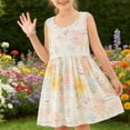 thumbnail image 2 of NAISIBABY Girls Flare Dresses, Sleeveless Crewneck Cute Graphic Summer Casual Sundress Beige Size 4, 2 of 6
