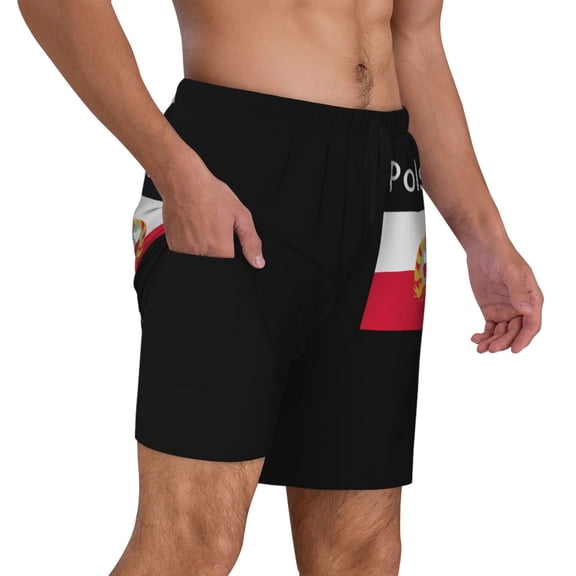 Mens Polska Polish Flag 2 in 1 Quick Dry Swim Trunks with Compression Liner Beach Shorts