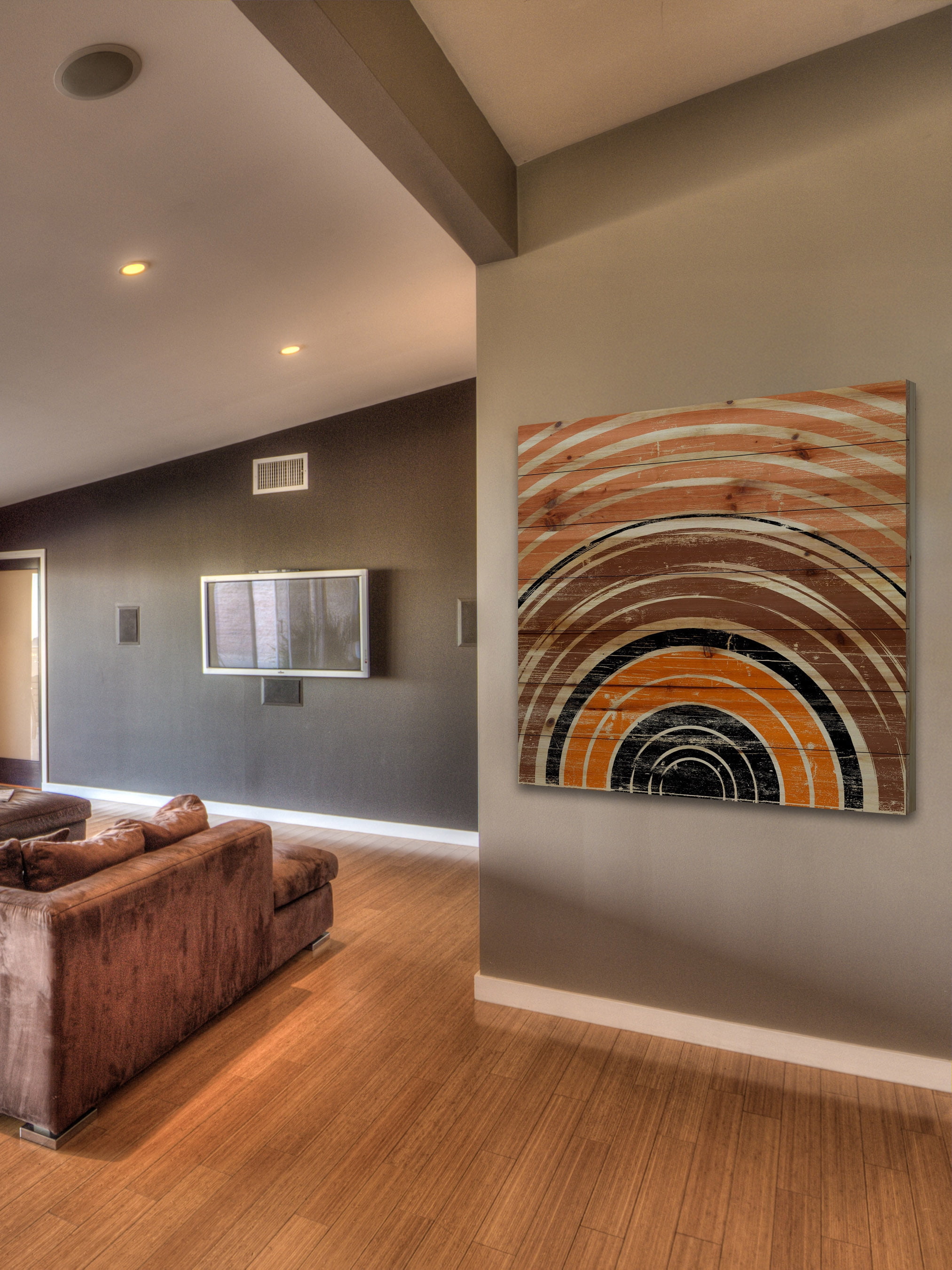 "Orange Rings" Painting Print on Natural Pine Wood