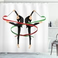 thumbnail image 1 of Gymnastics Shower Curtain, Ribbon Dancing Olympic Sports Pattern with Symmetrical Woman Gymnast Figures, Fabric Bathroom Set with Hooks, 69W X 75L Inches Long, Multicolor, by Ambesonne, 1 of 3
