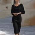 thumbnail image 3 of Hvot&aat Elegant Bodycon Dress for Women Drop Neck Batwing Slim Fit Pencil Dresses Solid Color Ribbed Office Formal Evening Gown, 3 of 4
