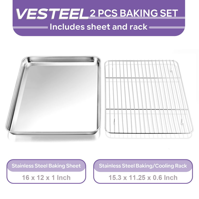 Stainless Steel Baking Sheet with Rack Set Tray Cookie Sheet & Oven BBQ  Plate qw