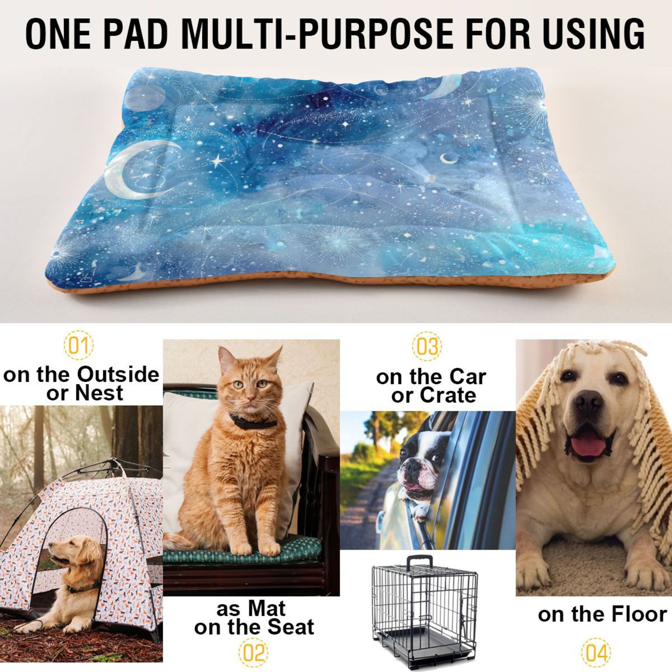 Cozy Mat Pet Bed Indoor Outdoor Warm Soft For Cat Dog Puppy(S/M) Starry Sky