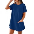 thumbnail image 4 of Lovzfmll Combinaison pour Femmes, Col Rond à Manches Courtes avec Poche, Jambe Grand, Barboteuse d'Été Décontractée Bleue, G, 4 of 9