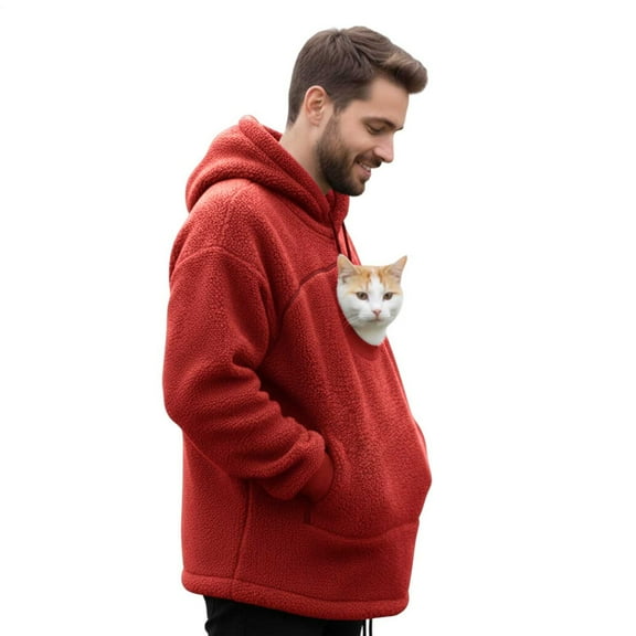 Hoodie with Pet Pouch Long Sleeve Winter Cat Pocket Hoodie Pullover for Outdoor Walking
