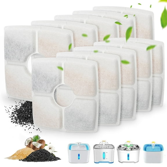 TSV 10pcs Cat Dog Water Fountain Filters, Pet Dispenser Sponges Replacement Fits for Square 84oz