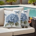 thumbnail image 4 of Blue Hydrangea Retro Outdoor Waterproof Pillow Covers, VintageBotanical Floral Blossom Decorative Square Throw Pillowcase Sofa Cushion Sham for Patio/Couch/Chair, 24"x24" 2 Pack, 4 of 8