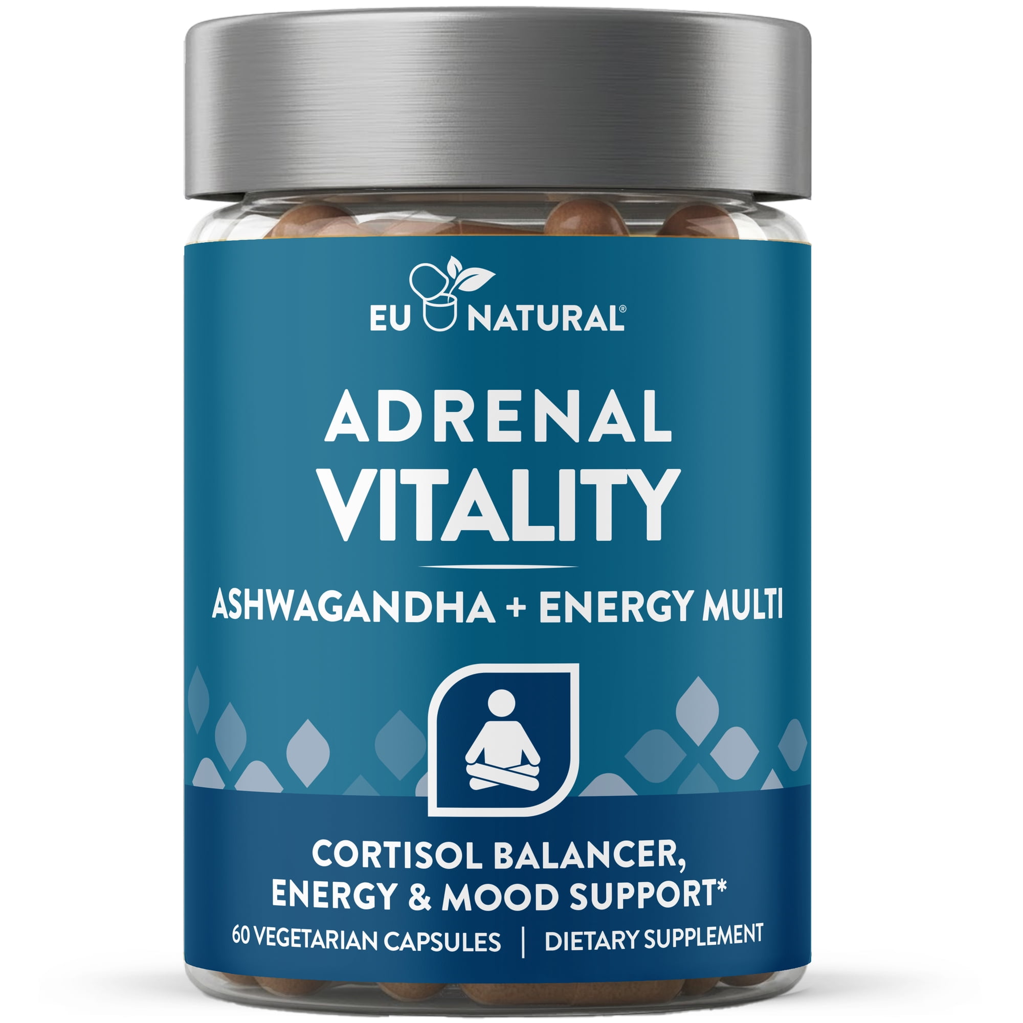 Eu Natural Vitality Cortisol Manager Stress Support Supplement with Ashwagandha and Rhodiola, 60 Veg Capsules