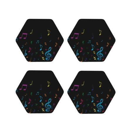 

KLL Drink Coasters Set Hexagon of 4 PU Leather Absorbent Coasters Set Decorative Coffee Cup Coasters Housewarming Gift for Home Decor-Color Musical Notes