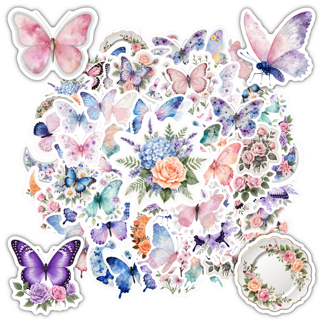 35pcs Floral Stickers Butterfly Decals Pastel Stickers Stationery Stickers for Laptops Notebooks Suitcases
