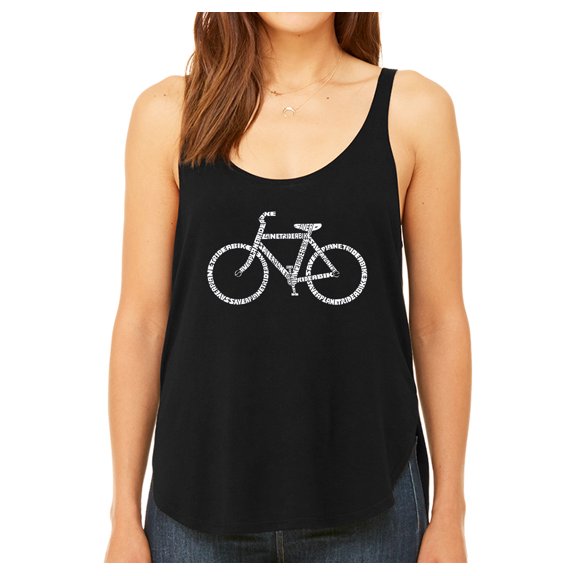 LA Pop Art Women's Premium Word Art Flowy Tank Top - SAVE A PLANET, RIDE A BIKE