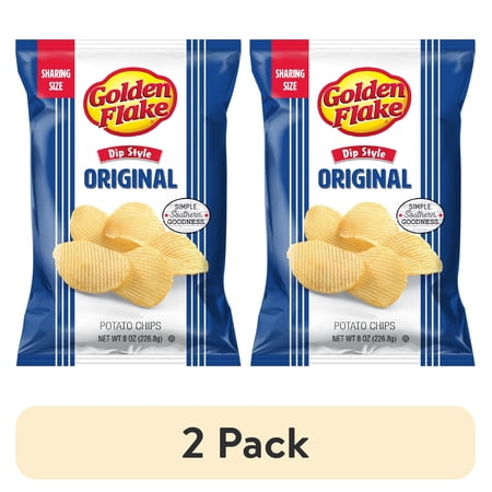 (2 pack) Golden Flake Original Dip Style Potato Chips, Gluten-Free, Sharing Size, 8 oz Bag