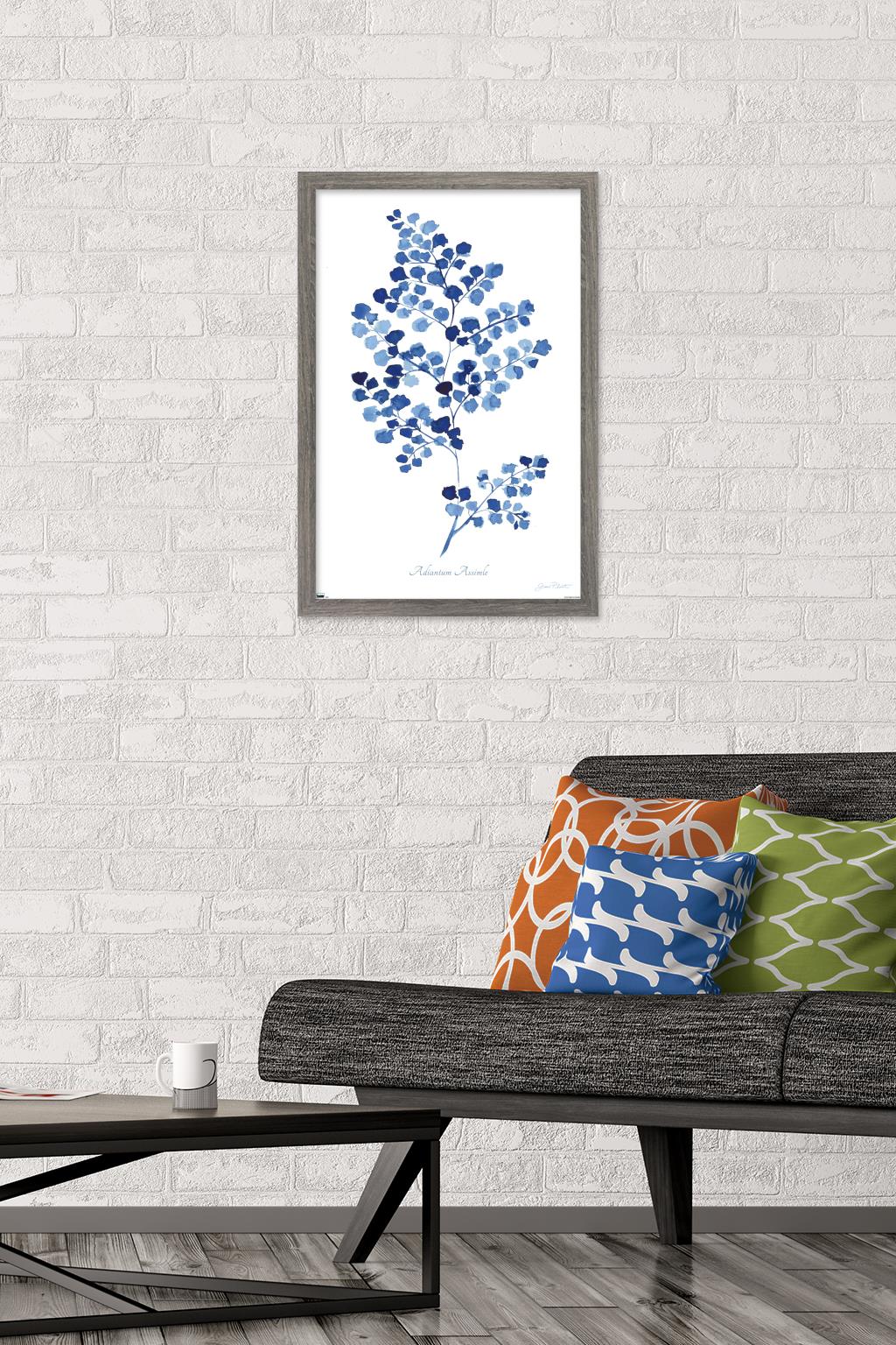 Jean Plout - Indigo Botanical Adiantum Assimle Wall Poster, 14.725" x 22.375" Framed