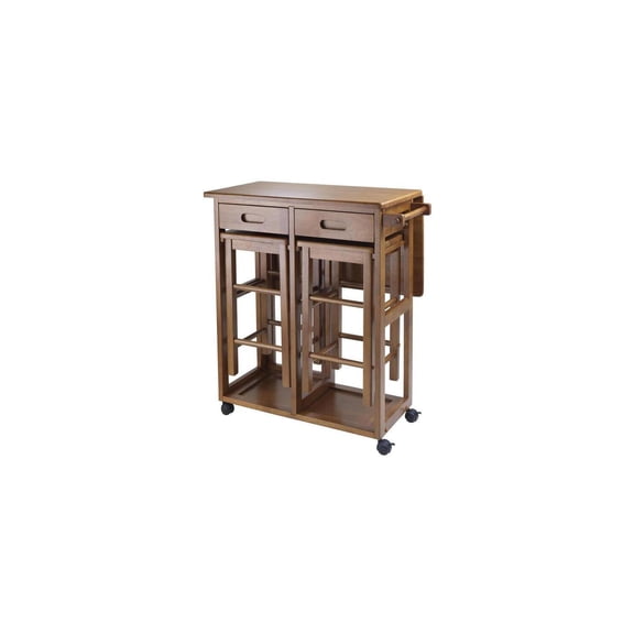 Rolling Kitchen Cart with 2 Stools - Drop Leaf Table for Small Spaces