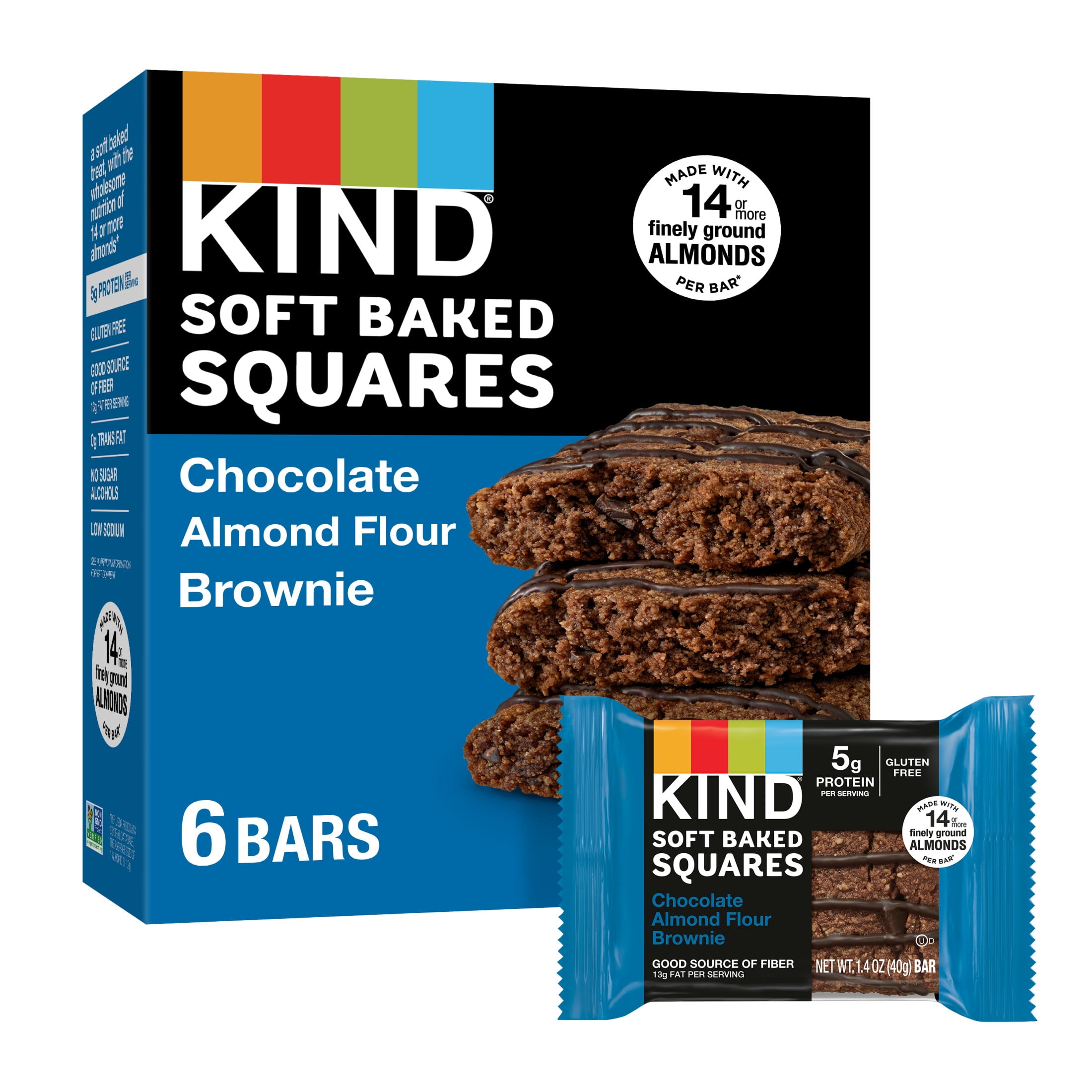 (4 pack) KIND Soft Baked Gluten Free Chocolate Almond Flour Brownie Squares, 1.4 oz, 6 Count Box