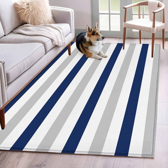 Navy Blue Grey Area Rug 4x6 Washable Rug Non Slip Farmhouse Watercolor Modern Geometric Large Area Rug Indoor Floor Carpet for Entryway Bedroom Kitchen Living Room Home Office Dining Room Nursery