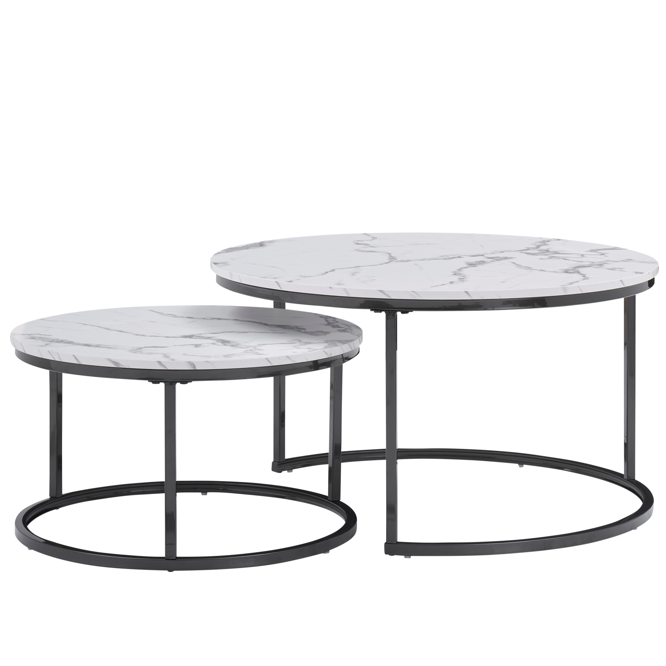 Modern Round Nesting Coffee Table Set with 31.5 in White Faux Marble Top and Gold Metal Legs Accent Wooden Stacking Side Tea Table for Living Room