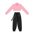 thumbnail image 3 of YIZYIF Girls Solid Color Long Sleeve Cropped T-Shirt with Sweatpants Dance Suit Outfit Hip Hop Dance Costume, 3 of 7