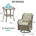 thumbnail image 6 of 3 Piece Outdoor Patio Set, Wicker Rocking Bistro Set with 2 Swivel Chairs & Tempered Glass Top Table, Rattan Outdoor Furniture with Cushions for Patio Porch Backyard（Gray Wicker/Apricot Cushion）, 6 of 6