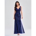 thumbnail image 1 of Vestido de noche con escote en V, tul bordado con lentejuelas, vestido de fiesta de sirena sexy, vestido formal para mujer, 1 of 6