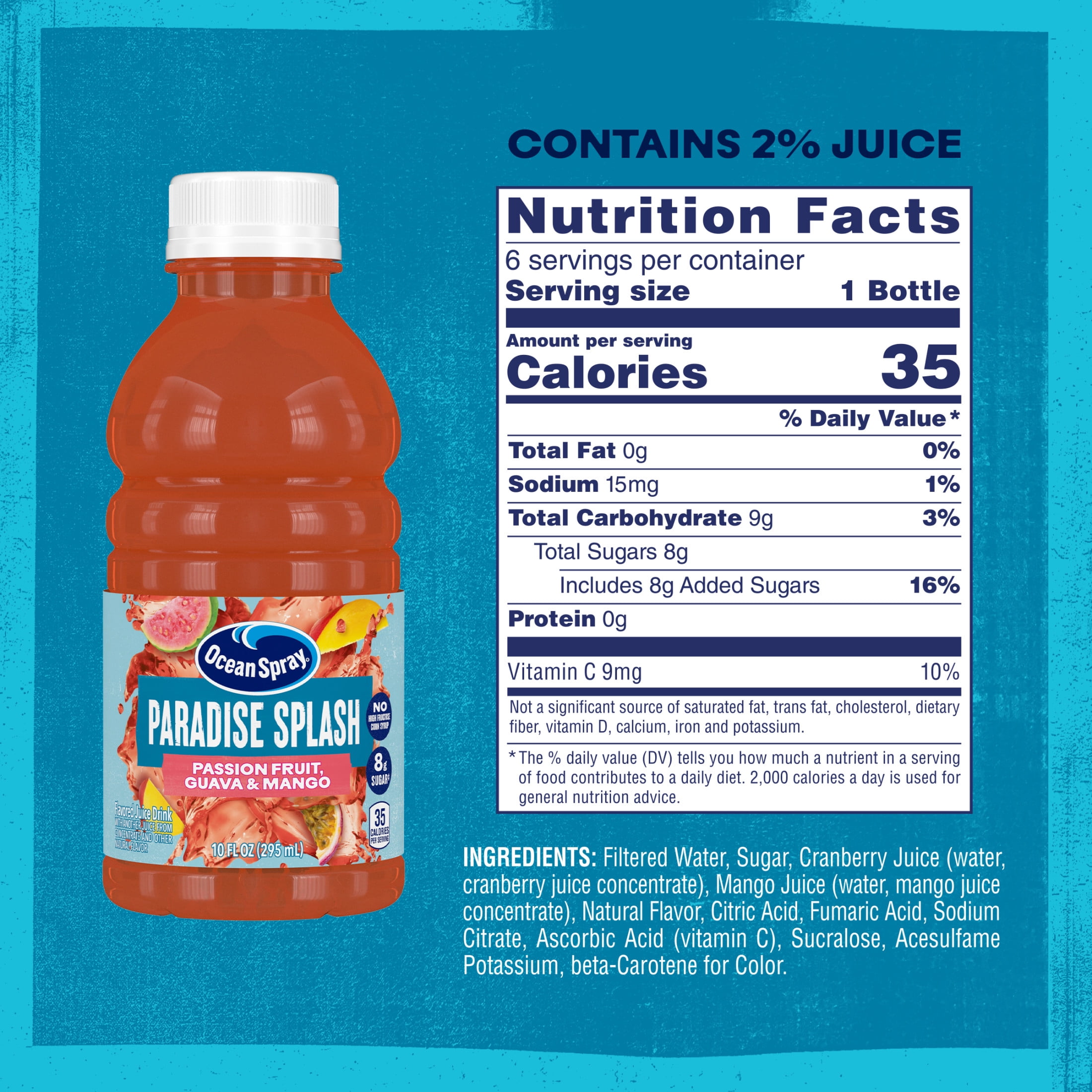 (4 pack) Ocean Spray® Paradise Splash – Passionfruit, Guava & Mango 10 fl oz Bottle, 6 Pack