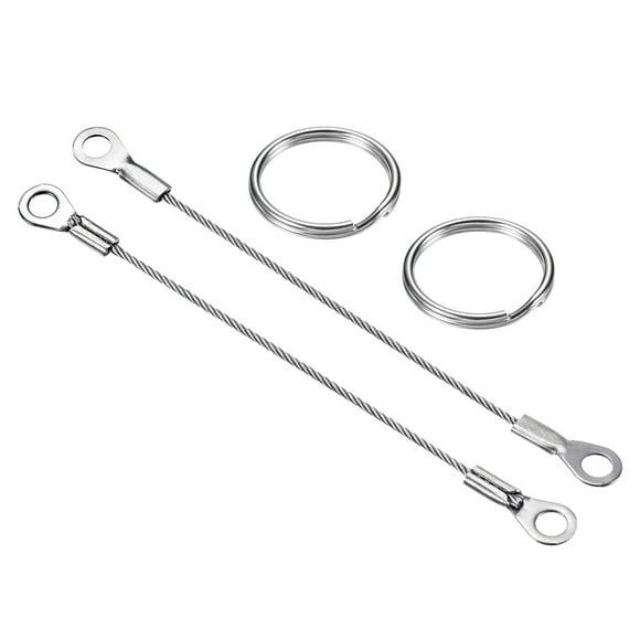 Unique Bargains Stainless Steel Lanyard Cable 1.5mmx10cm, 6 Pack Eyelets Ended Security Wire Rope with 12 Pack Key Ring