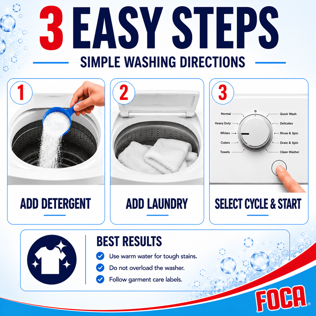 Foca Laundry Detergent, Household Use, All Ages, Biodegradable & Phosphate-Free, Powder Detergent with Anionic Surfactant 70.54 oz