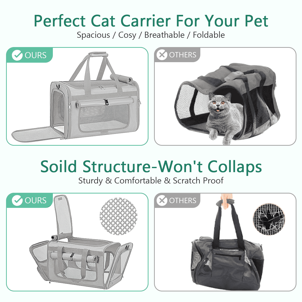 CshidWorld Collapsible Cat Carrier Pet Carrier for Large Cats (up to 25lbs), TSA Airline Approved Cats Carrier Soft Sided, Small Dog Travel Bag with a Bowl/Safety Leash-Gray