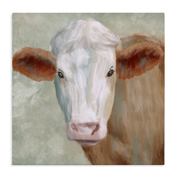 Stupell Industries Cottage Cute Brown White Farm Cow Watching Closeup Canvas Art, 17 x 17, by Marcus Prime