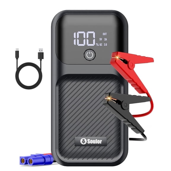 Car Jump Starter, 3000A 12V Car Battery Jump Starter up to 5.0L Gas and 3.5L Diesel Engines Portable Jump Box with 2 USB Ports, LED Lighting