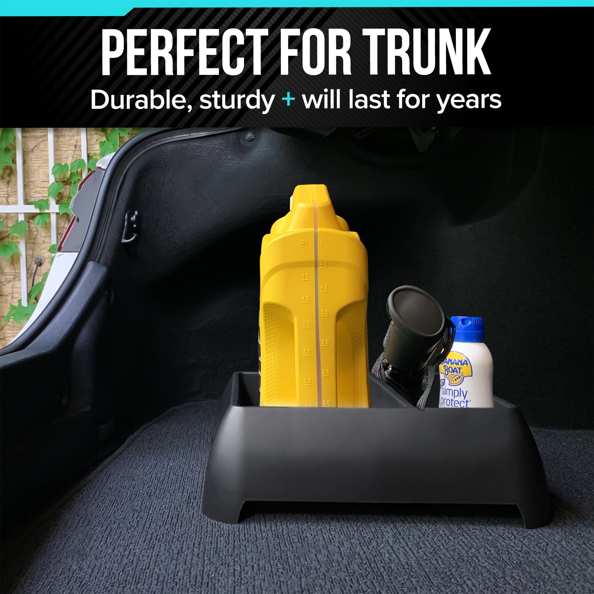 Moblorg Heavy Duty Trunk Organizer for Cars, Trucks, SUVs, Two Storage Compartments, Black