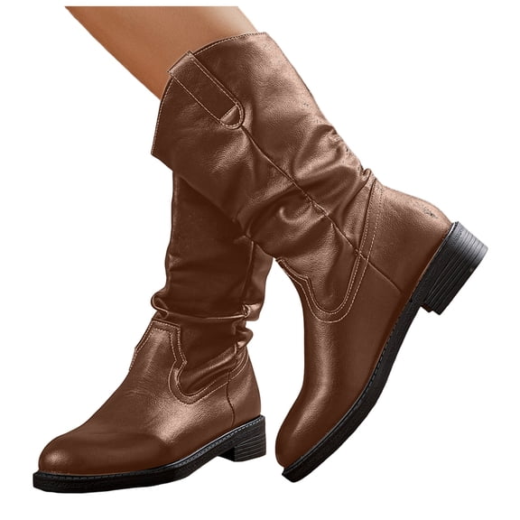 Womens Slouchy Short Boots Fall Winter Low Heel Round Toe Wide Calf Western Splice Ankle Booties