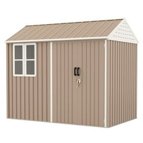 8x6 Metal Garden Storage Shed - Extra Large Outdoor Tool Shed w/ Doors, Window & Vents - Brown